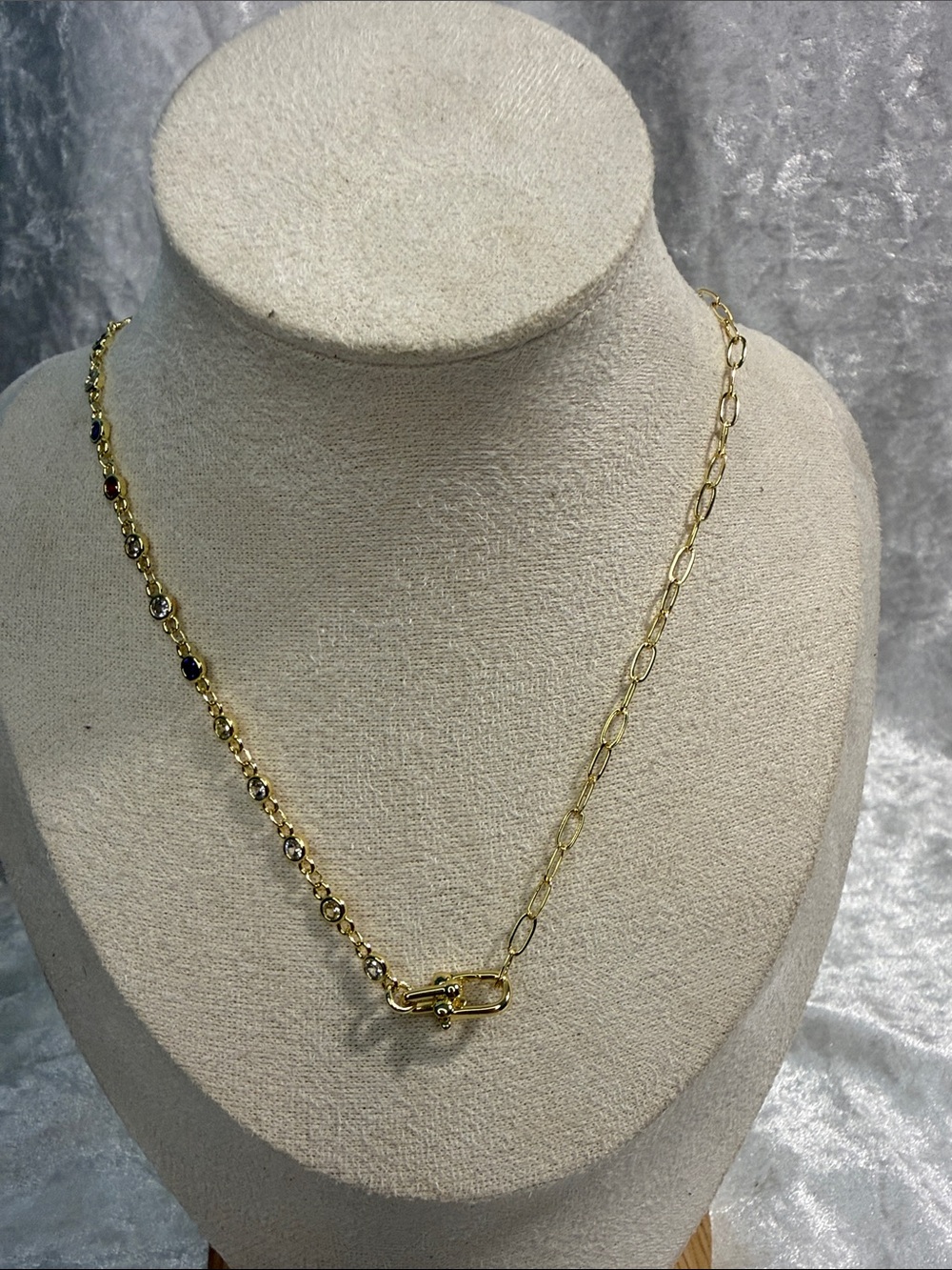 Gold Chain Necklace with Multicolor Accent Stones - Women Jewelry